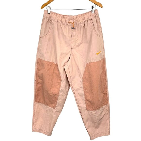 Nike Size L Athletic Pants Joggers Pink Drawstring 100% Nylon Baggy Women's - Picture 1 of 7